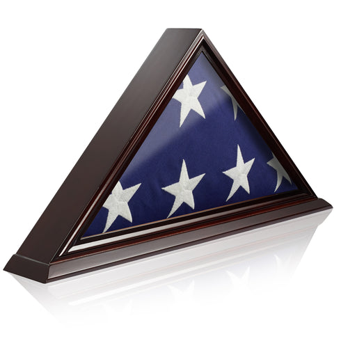 Military Memorial American Flag Display Case Mahogany Wood